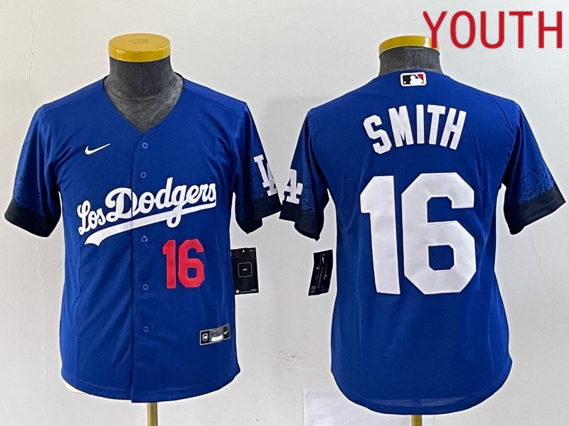 Youth Los Angeles Dodgers #16 Smith Blue City Edition Nike 2023 MLB Jersey